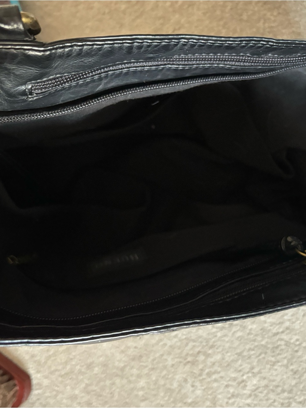 Bueno Black Faux Leather Shoulder Tote Bag Multi Pocket Zip Detail Purse - Picture 4 of 10